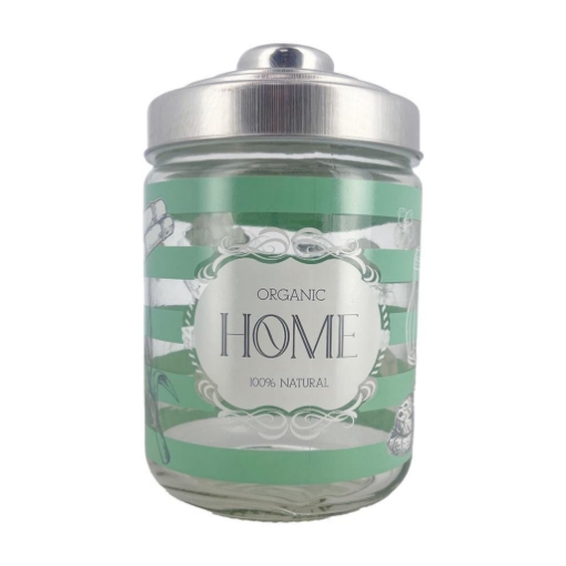 BARATTOLO HOME IN VETRO CON FANTASIA IN COLORAZIONE VERDE E TAPPO 800 CC 