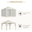 GAZEBO DA GIARDINO CON PALETTI E CORDE DOPPIO TETTO ZANZARIERA PARETI LATERALI BEIGE 294 X 294 X 263 CM