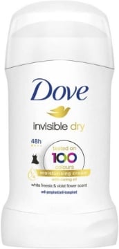 DOVE INVISIBLE DRY DEODORANTE STICK TESTATO SU 100 COLORI CREMA IDRATANTE 48H DI PROTEZIONE 40 ML OKX