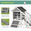 CONIGLIERA IN LEGNO CON AREA APERTA E RAMPA, CASETTA PER CONIGLI CON FONDO ESTRAIBILE E PORTE, 140X65X120CM, GRIGIO