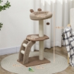 ALBERO TIRAGRAFFI A 3 LIVELLI CON TRESPOLO SUPERIORE E PALLINA GIOCATTOLO BIANCO E MARRONE 48X40X88 CM 