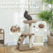 ALBERO TIRAGRAFFI A 3 LIVELLI CON TRESPOLO SUPERIORE E PALLINA GIOCATTOLO BIANCO E MARRONE 48X40X88 CM 