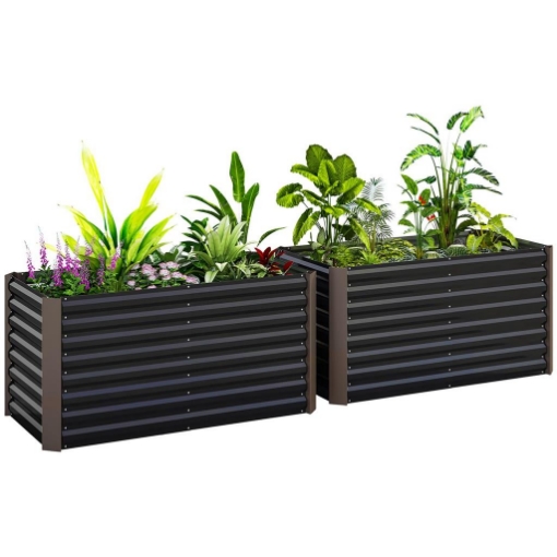 AIUOLA RIALZATA SET 2 PEZZI RETTANGOLARI SENZA FONDO IN ACCIAIO ZINCATO 120X60X60 CM GRIGIO SCURO