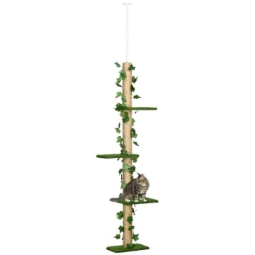 ALBERO TIRAGRAFFI PER GATTI A SOFFITTO ALTO 202-242 CM REGOLABILE CON ASTA DI TENSIONE VERDE