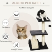 ALBERO PER GATTI A 3 LIVELLI CON TAPPETINO TIRAGRAFFI AD ARCO IN LEGNO PELUCHE E SISAL 40X35X72 CM GRIGIO
