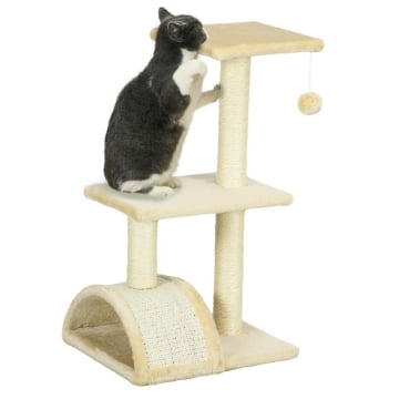 ALBERO PER GATTI A 3 LIVELLI CON TIRAGRAFFI PELUCHE E SISAL 40X35X72 CM CREMA