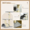 ALBERO PER GATTI A 3 LIVELLI CON TIRAGRAFFI PELUCHE E SISAL 40X35X72 CM GRIGIO CHIARO