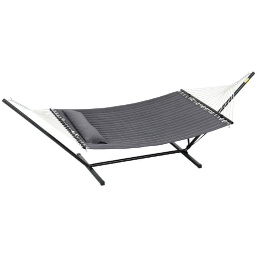 AMACA DA GIARDINO PORTATILE CON CUSCINO INTEGRATO IN COTONE POLIESTERE E ACCIAIO 368X93X110 CM GRIGIO SCURO