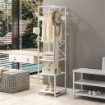 APPENDIABITI DA TERRA CON ASTA E 2 RIPIANI APERTI IN LEGNO E ACCIAIO 38.5X30X170 CM BIANCO E COLOR LEGNO