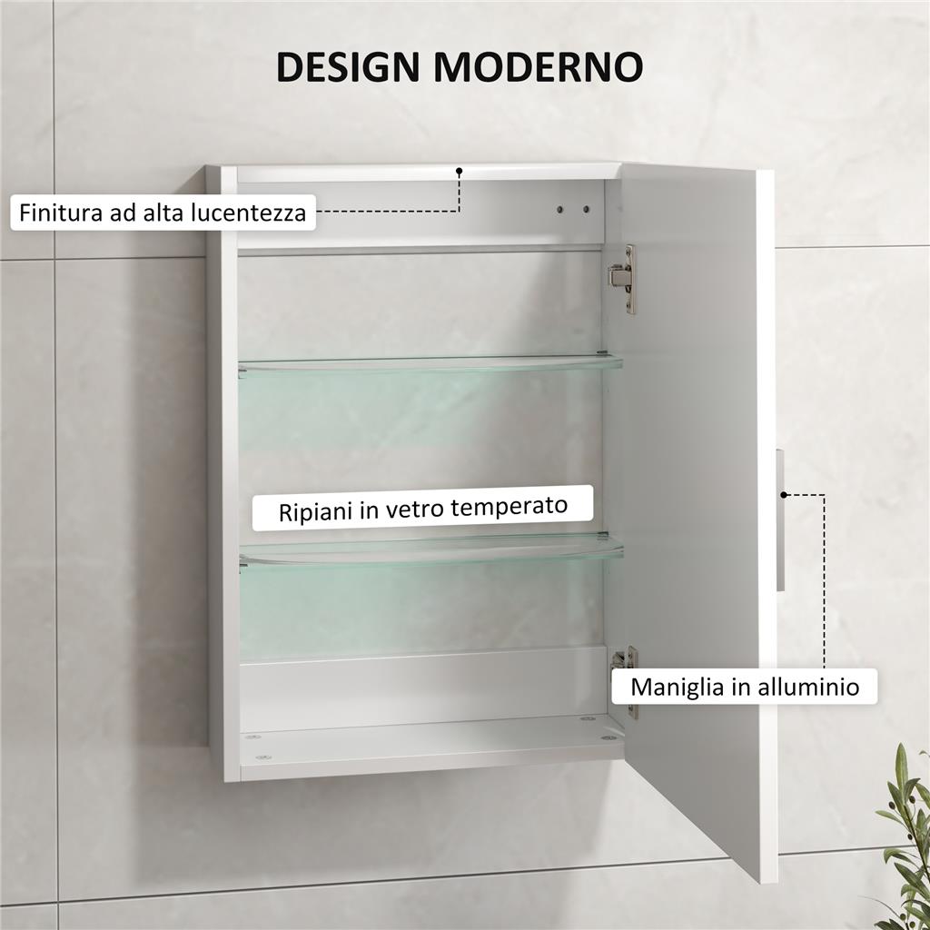 ChooChoo Armadietto Da Parete Bagno Con Ante – 1 Ripiano Regolabile – Mobile Sospenso In Legno Per Bagno, Cucina, WC – Bianco