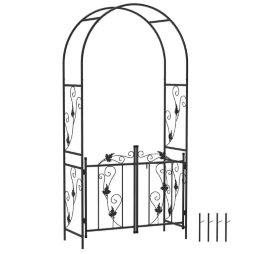 ARCO DA GIARDINO CON CANCELLO TRALICCIO PER PIANTE RAMPICANTI IN METALLO 2.2X1 MT NERO