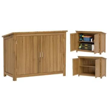 ARMADIO DA ESTERNO IN LEGNO PORTA ATTREZZI CON 2 PORTE E 2 RIPIANI 110X50X85 CM MARRONE