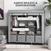 ARMADIO IN TESSUTO E ACCIAIO CON 10 RIPIANI 4 CASSETTI E ANTE A CERNIERA GRIGIO