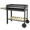 BARBECUE A CARBONELLA AD ALTEZZA REGOLABILE CON 2 GRIGLIE E 2 RIPIANI IN METALLO E LEGNO 113X53.5X82.5 CM NERA