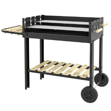 BARBECUE A CARBONELLA AD ALTEZZA REGOLABILE CON 2 GRIGLIE E 2 RIPIANI IN METALLO E LEGNO 113X53.5X82.5 CM NERA