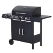 BARBECUE A GAS A 5 FORNELLI CON RIPIANI LATERALI E ARMADIETTO IN ACCIAIO E PP 125X51X100 CM NERO