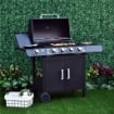 BARBECUE A GAS A 5 FORNELLI CON RIPIANI LATERALI E ARMADIETTO IN ACCIAIO E PP 125X51X100 CM NERO