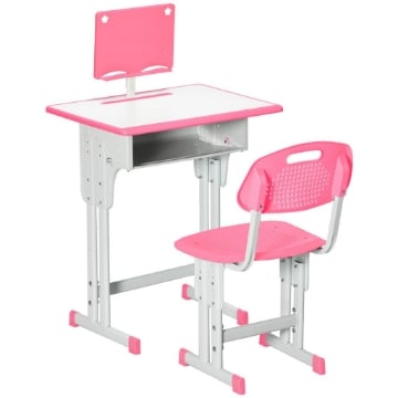 BANCO SCUOLA CON SEDIA AD ALTEZZA REGOLABILE PER BAMBINI 6-12 ANNI ACCIAIO E MDF ROSA