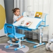 BANCO SCUOLA PER BAMBINI 6-12 ANNI REGOLABILE CON LUCE LED LEGGIO E PORTAPENNE IN MDF PP E ACCIAIO AZZURRO
