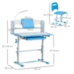 BANCO SCUOLA PER BAMBINI 6-12 ANNI REGOLABILE CON LUCE LED LEGGIO E PORTAPENNE IN MDF PP E ACCIAIO AZZURRO
