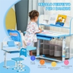BANCO SCUOLA PER BAMBINI 6-12 ANNI REGOLABILE CON LUCE LED LEGGIO E PORTAPENNE IN MDF PP E ACCIAIO AZZURRO