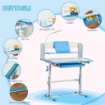BANCO SCUOLA PER BAMBINI 6-12 ANNI REGOLABILE CON LUCE LED LEGGIO E PORTAPENNE IN MDF PP E ACCIAIO AZZURRO