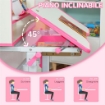 BANCO SCUOLA PER BAMBINI 6-12 ANNI REGOLABILE CON LUCE LED LEGGIO E PORTAPENNE IN MDF PP E ACCIAIO ROSA