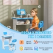 BANCO SCUOLA PER BAMBINI 6-12 ANNI AD ALTEZZA REGOLABILE CON LEGGIO E MENSOLA IN ACCIAIO E MDF BLU