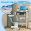 BANCO SCUOLA PER BAMBINI 6-12 ANNI AD ALTEZZA REGOLABILE CON LEGGIO E MENSOLA IN ACCIAIO E MDF BLU