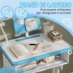 BANCO SCUOLA PER BAMBINI 6-12 ANNI AD ALTEZZA REGOLABILE CON LEGGIO E MENSOLA IN ACCIAIO E MDF BLU