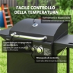 BARBECUE A GAS CON BRUCIATORI INDIPENDENTI COPERCHIO CON TERMOMETRO E TAVOLINO LATERALE NERO 98X57X123 CM