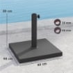 BASE PER OMBRELLONE QUADRATA DA 14.5 KG CON MANOVELLA IN HDPE E CEMENTO 44X44X30 CM NERO