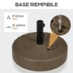 BASE PER OMBRELLONE CON 2 MANOPOLE INCORPORATE IN HDPE E ACCIAIO 51X36 CM MARRONE E NERO