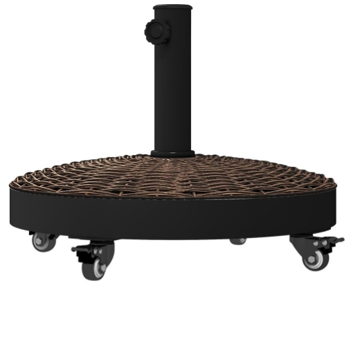 BASE PER OMBRELLONE DA GIARDINO ROTONDA A 4 RUOTE CON FRENI IN ACCIAIO E RESINA  Ø 52X41 CM BRONZO E NERO