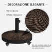 BASE PER OMBRELLONE DA GIARDINO ROTONDA A 4 RUOTE CON FRENI IN ACCIAIO E RESINA  Ø 52X41 CM BRONZO E NERO