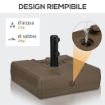 BASE PER OMBRELLONE DA GIARDINO RIEMPIBILE CON MANIGLIA IN HDPE E ACCIAIO 49X49X36.5 CM MARRONE