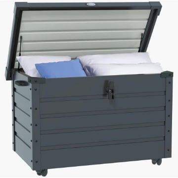 BAULE DA ESTERNO DA 295L CON SERRATURA E 2 MANIGLIE IN ACCIAIO ZINCATO 120X62X66 CM GRIGIO SCURO