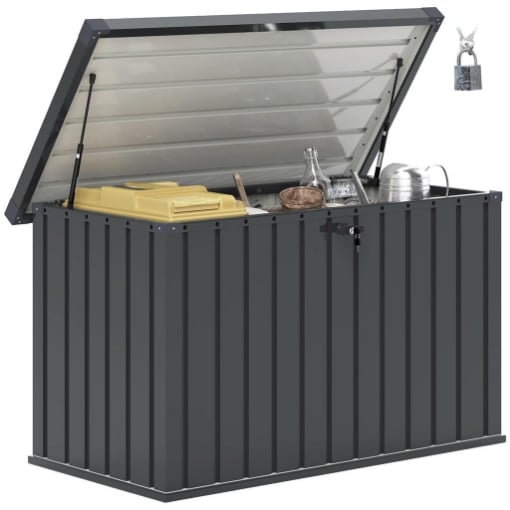 BAULE DA ESTERNO DA 400L IN ACCIAIO ZINCATO CON SERRATURA E 2 CHIAVI 124X66X72 CM GRIGIO SCURO