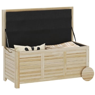 BAULE DA ESTERNO 185 L 2 RUOTE CON TELO INTERNO E COPERCHIO IN LEGNO DI ABETE 110X50X50 CM COLOR LEGNO