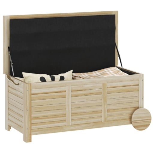 BAULE DA ESTERNO 185 L 2 RUOTE CON TELO INTERNO E COPERCHIO IN LEGNO DI ABETE 110X50X50 CM COLOR LEGNO