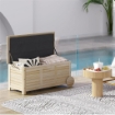 BAULE DA ESTERNO 185 L 2 RUOTE CON TELO INTERNO E COPERCHIO IN LEGNO DI ABETE 110X50X50 CM COLOR LEGNO