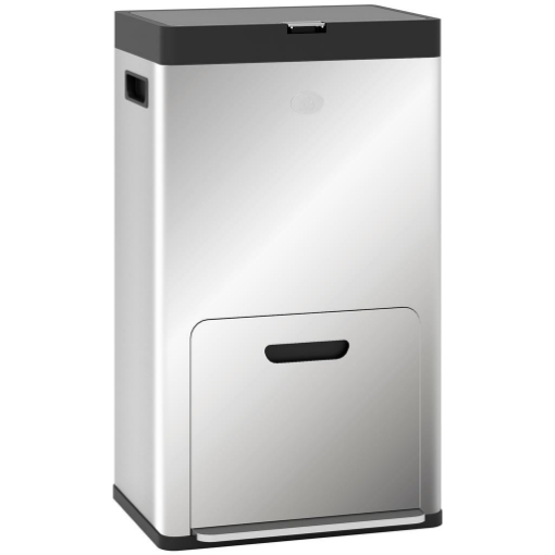 BIDONE IMMONDIZIA A 3 SEZIONI DA 56L CON SUPPORTO PER DEODORANTE IN ACCIAIO E POLIPROPILENE 45.7X35.8X76 CM ARGENTO
