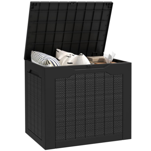 BAULE DA GIARDINO CON MANIGLIE, CONTENITORE PORTA ATTREZZI IMPERMEABILE 56X41X50 CM NERO