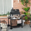 CARRELLO BARBECUE CON TAVOLINO PIEGHEVOLE IN ACCIAIO INOX 2 RUOTE E ACCESSORI 125X65X84 CM NERO