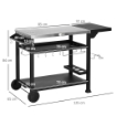 CARRELLO BARBECUE CON TAVOLINO PIEGHEVOLE IN ACCIAIO INOX 2 RUOTE E ACCESSORI 125X65X84 CM NERO