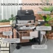 CARRELLO BARBECUE CON TAVOLINO PIEGHEVOLE IN ACCIAIO INOX 2 RUOTE E ACCESSORI 125X65X84 CM NERO