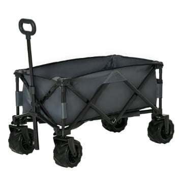 CARRELLO DA GIARDINO CARICO MAX 70KG CON MANIGLIA TELESCOPICA IN METALLO E TESSUTO OXFORD 108X55 CM, GRIGIO