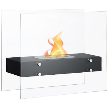 CAMINO BIOETANOLO IN METALLO E VETRO 3H DI COMBUSTIONE CON SERBATOIO 1.5L E COPERTURA 25M² 60X26X50 CM NERO