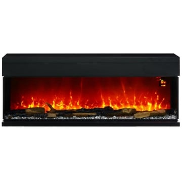 CAMINO ELETTRICO DA INCASSO E PARETE 1800W CON FIAMME COLORATE LED REGOLABILI TEMPERATURA FINO 40C NERO