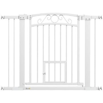 CANCELLINO PER CANI REGOLABILE CON ESTENSIONI PORTA PER GATTI E APERTURA A UNA MANO 76-104X77CM BIANCO